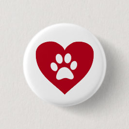 Red Heart Paw Print Button