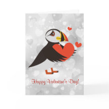 Red Heart Puffin Love Design Valentijnse Kaart