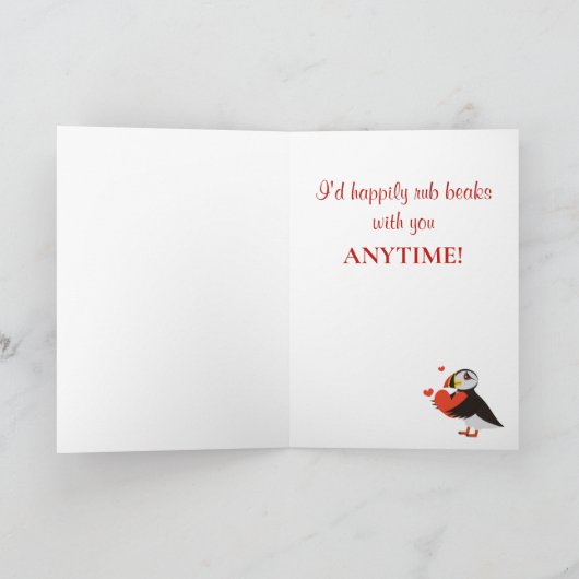 Red Heart Puffin Love Design Valentijnse Kaart (Binnen)