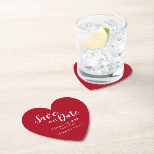 Red Heart Red onze date Valentijnsdag bruiloft Kartonnen Onderzetters (Insitu)