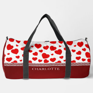 Red Heart Ribbon Custom Naam Duffle Bag Plunjezak