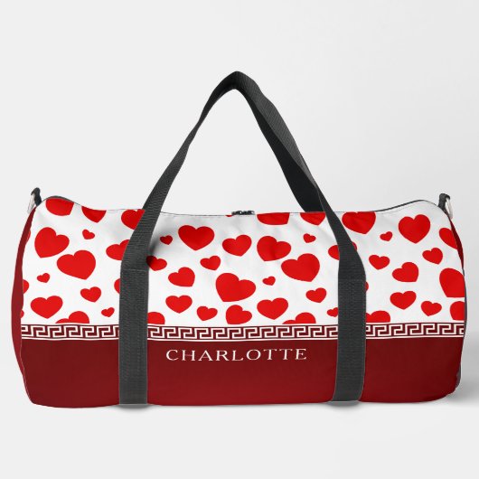 Red Heart Ribbon Custom Naam Duffle Bag Plunjezak (Voorkant)
