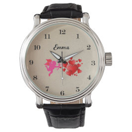 Red heart romantic wallpaper horloge