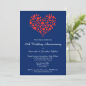 Red Heart Royal Blue Wedding Jubileum Invite Kaart (Staand voorkant)