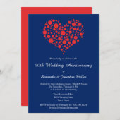 Red Heart Royal Blue Wedding Jubileum Invite Kaart (Voorkant / Achterkant)