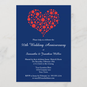 Red Heart Royal Blue Wedding Jubileum Invite Kaart
