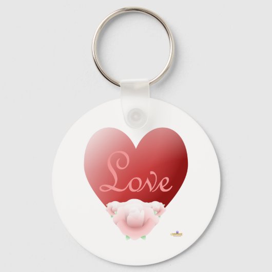 Red Heart Roze Roses Love Sleutelhanger (Voorkant)