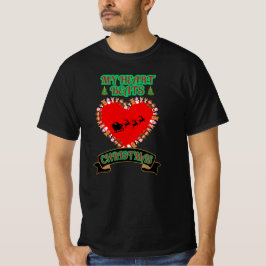 Red Heart Santa Sleigh Rendier Kerstvakantie T-shirt