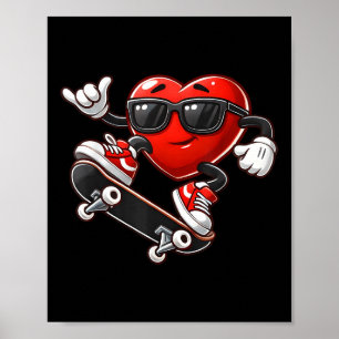 Red Heart Skateboarden Valentijnsdag Peuter Kind Poster