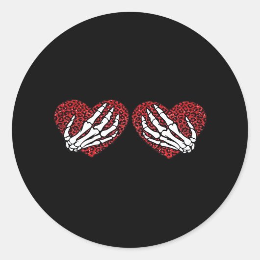 Red Heart Skeleton Hands Classic Ronde Sticker (Voorkant)
