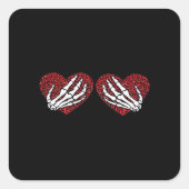 Red Heart Skeleton Hands Classic Vierkante Sticker (Voorkant)