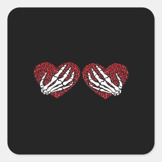 Red Heart Skeleton Hands Classic Vierkante Sticker (Voorkant)