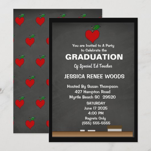 Red Heart Special Ed Teacher Afstuderen Uitnodigin Kaart (Voorkant / Achterkant)