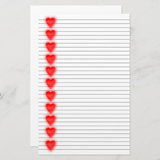 Red Heart Stationery - optionele lijnen Briefpapier (Voorkant / Achterkant)