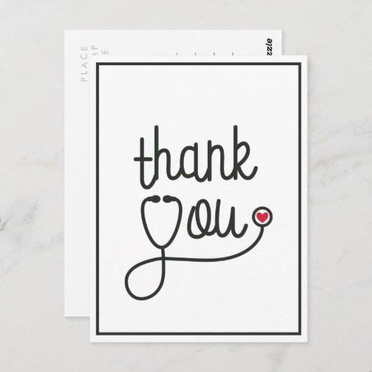 Red Heart Stethoscoop Verpleegster Dank je Briefkaart (Voorkant / Achterkant)