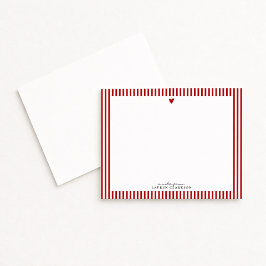 Red Heart Striped Valentine Note Card Kaart