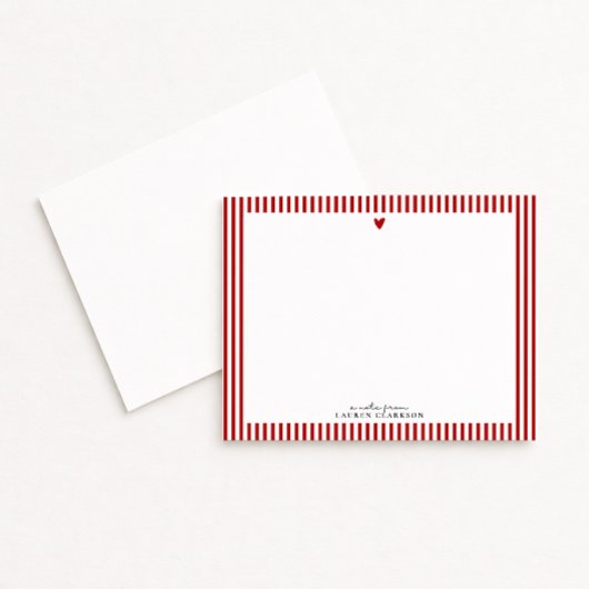 Red Heart Striped Valentine Note Card Kaart