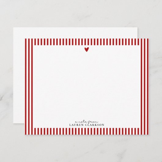 Red Heart Striped Valentine Note Card Kaart (Voorkant / Achterkant)