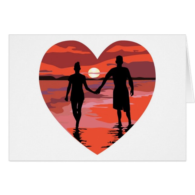 Red Heart Sunset Beach Holding Hands (Voorkant Horizontaal)