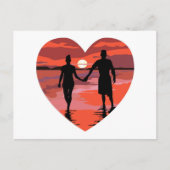 Red Heart Sunset Beach Holding Hands Briefkaart (Voorkant)
