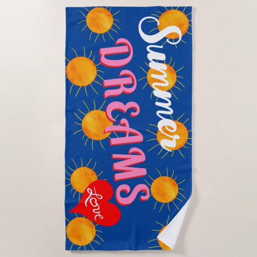 Red Heart Sunset Summer Dreams Blue Strandlaken (Voorkant)