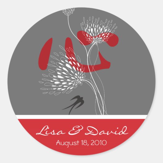 Red Heart Swallows Ai Love Chinese Weddenker Ronde Sticker (Voorkant)