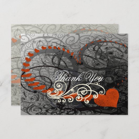 Red Heart Swirls Dank je Briefkaart (Voorkant / Achterkant)