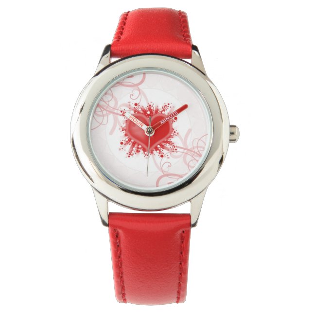 Red Heart Swirls Wrist Watch Horloge (Voorkant)
