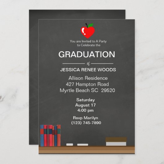 Red Heart Teacher Afstuderen Invitation Kaart (Voorkant / Achterkant)