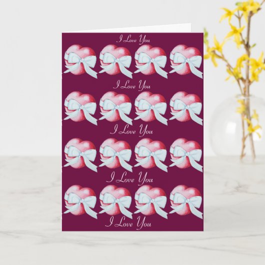 red heart tied with white ribbon bow art romantic kaart (Gele Bloem)