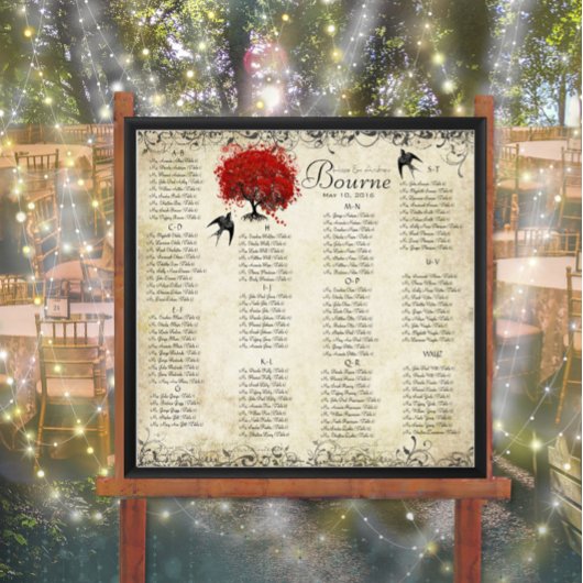 Red Heart Tree - 100 tot 150 gasten - alfabetisch Poster