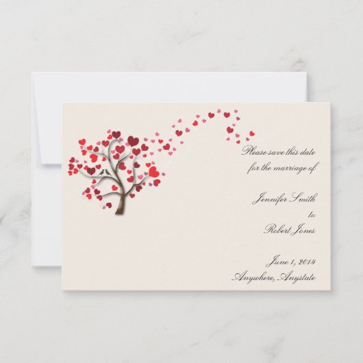 Red Heart Tree on Ivory Sla de datum op Save The Date (Voorkant)