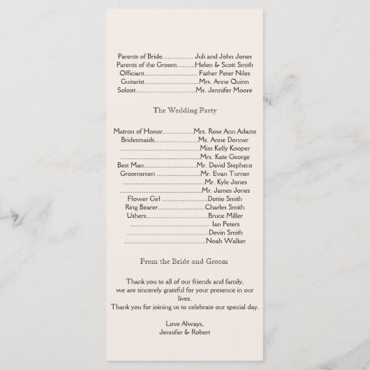 Red Heart Tree op het programma voor het huwelijk  Programmakaart (Achterkant)