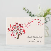Red Heart Tree op Ivory Wedding Invitation Kaart (Staand voorkant)