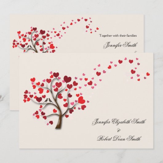 Red Heart Tree op Ivory Wedding Invitation Kaart (Voorkant / Achterkant)