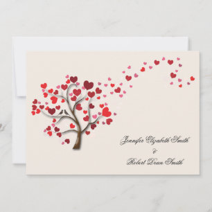Red Heart Tree op Ivory Wedding Invitation Kaart
