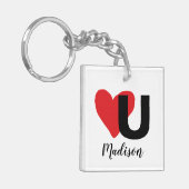 Red Heart U Love Valentijnsdag Black Typography Sleutelhanger (Voorkant Links)