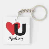 Red Heart U Love Valentijnsdag Black Typography Sleutelhanger (Achterkant)