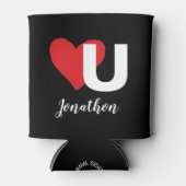 Red Heart U Love Valentijnsdag Monogramme Name Blikjeskoeler (Voorkant)