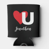 Red Heart U Love Valentijnsdag Monogramme Name Blikjeskoeler (Achterkant)