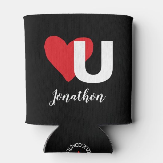 Red Heart U Love Valentijnsdag Monogramme Name Blikjeskoeler (Achterkant)