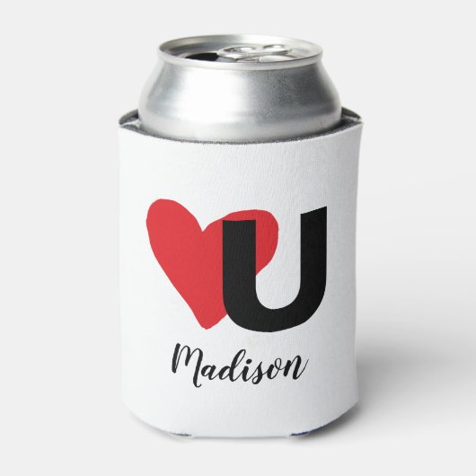 Red Heart U Love Valentijnsdag Monogramme Name Blikjeskoeler (Blikje Voorkant)
