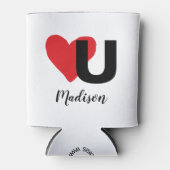 Red Heart U Love Valentijnsdag Monogramme Name Blikjeskoeler (Voorkant)