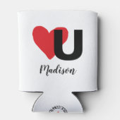 Red Heart U Love Valentijnsdag Monogramme Name Blikjeskoeler (Achterkant)