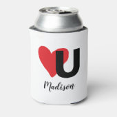 Red Heart U Love Valentijnsdag Monogramme Name Blikjeskoeler (Blikje Achterkant)