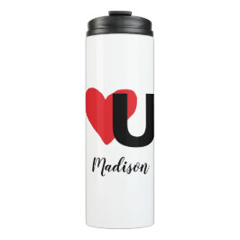 Red Heart U Love Valentijnsdag Monogramme Name Thermosbeker