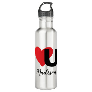 Red Heart U Love Valentijnsdag Monogramme Name Waterfles