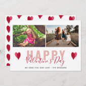 Red Heart Valentijn Day Script Family Photo Feestdagenkaart (Voorkant / Achterkant)