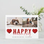 Red Heart Valentijn Day Script Family Photo Feestdagenkaart (Staand voorkant)