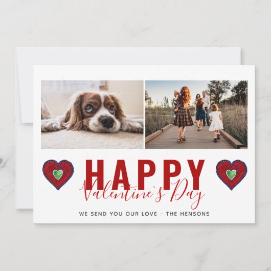 Red Heart Valentijn Day Script Family Photo Feestdagenkaart (Voorkant)